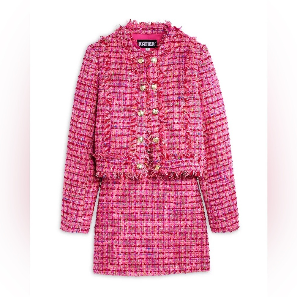 NWOT KatieJnyc Girls  Bouclé Jacket & Skirt - medium - size 10 - pink